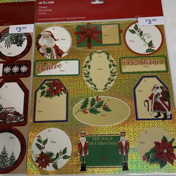 Christmas Stickers Gift Tag 2 Pack Random Variety Peel  & Stick Gold Present Joy - Picture 7 of 7